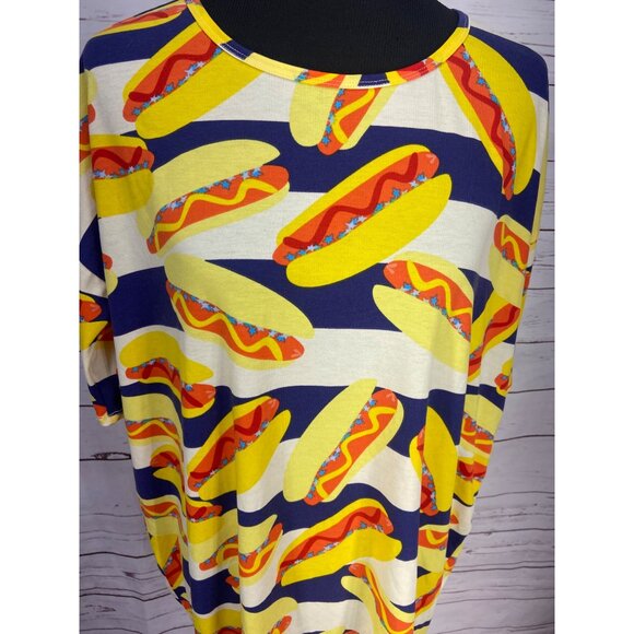 LulaRoe Hotdog Irma Hi Low Tee Women Large Casual 4th July Summer Novelty Top - Picture 5 of 7